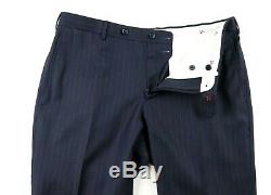 NWT $4595 ISAIA Sanita Navy Blue Stripe Super 160's Suit Slim Fit 46 R fits 44 R