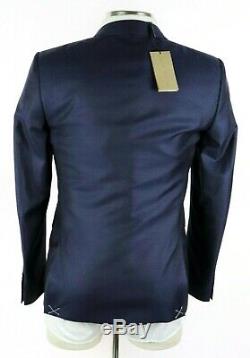 NWT Burberry London Stirling Navy Wool Silk Peak Flat Front Suit Slim Fit 38 R