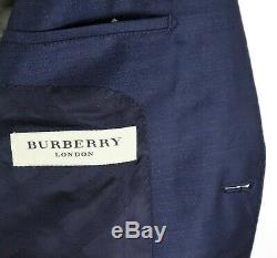 NWT Burberry London Stirling Navy Wool Silk Peak Flat Front Suit Slim Fit 38 R