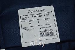 NWT CALVIN KLEIN Slim Fit Sharkskin Wool Mid Blue Flat Front Suit Sz 38R 32 W