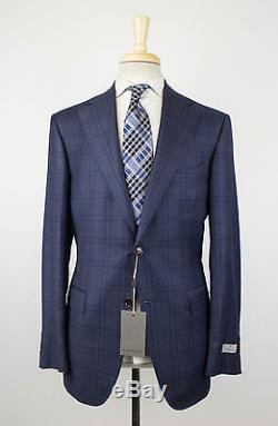 NWT CANALI 1934 Blue Windowpane Wool 2 Button Slim Fit Suit Size 54/44 R $1995