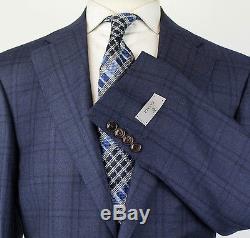 NWT CANALI 1934 Blue Windowpane Wool 2 Button Slim Fit Suit Size 54/44 R $1995