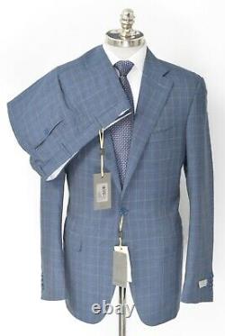 NWT CANALI Light Gray Blue Plaid Wool Sport Slim Fit Suit 44 L (EU 54) Drop 7
