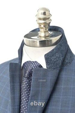 NWT CANALI Light Gray Blue Plaid Wool Sport Slim Fit Suit 44 L (EU 54) Drop 7