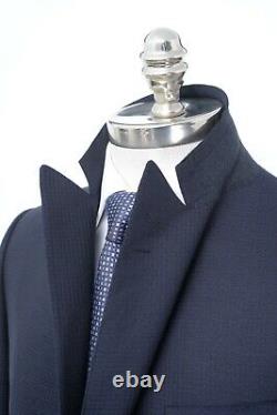 NWT CARUSO Navy Blue Geometric Superfine 110's Wool Slim Fit Suit 44 R (EU 54)