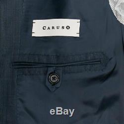 NWT CARUSO Navy Blue Plaid Wool 3 Roll 2 Button Slim Fit Suit 52/42 R Drop 8