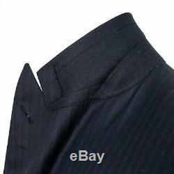 NWT CARUSO Navy Blue Striped Wool Double Breasted Slim Fit Suit 50/40 R Drop 8