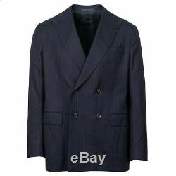 NWT CARUSO Navy Blue Striped Wool Double Breasted Slim Fit Suit 50/40 R Drop 8