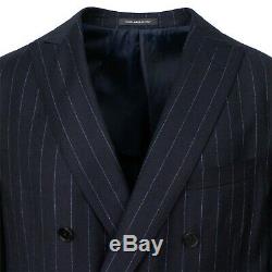 NWT CARUSO Navy Blue Wool Striped Double Breasted Slim Fit Suit 52/42 R Drop 8