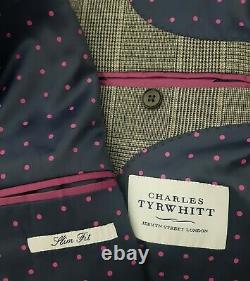NWT CHARLES TYRWHITT Grey PRINCE OF WALES CHECK SLIM FIT Suit, Size 40L W32 L33.5