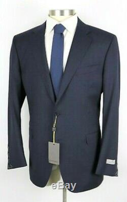 NWT Canali 1934 Dark Navy Check Year Round Wool Suit Slim Fit 48 R Fits 46 R