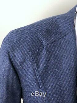 NWT Gabo Napoli Hand Made Elite Navy Blue Houndstooth Suit Slim Fit Flat Frt 2Vt