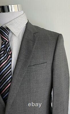 NWT HUGO BOSS SUIT 38R grey slim fit Woven Italy 2 Btn Double Vent 100% Wool