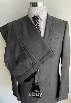 NWT HUGO BOSS SUIT 38R grey slim fit Woven Italy 2 Btn Double Vent 100% Wool