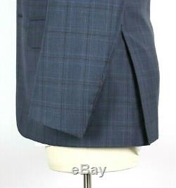 NWT Isaia Napoli Blue Check Super 120's Wool Flat Front Suit 38 R Slim Fit 48 EU