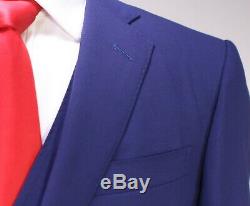 NWT New CORNELIANI Solid Royal Blue 3-Pc Slim Fit 130's Wool 2-Btn Suit 38R