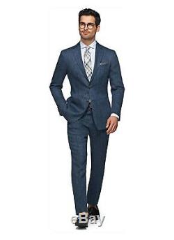 NWT Suitsupply Blue Herringbone Wool Havana Slim Fit Suit 38L