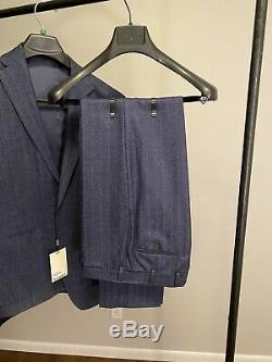 NWT Suitsupply Blue Herringbone Wool Havana Slim Fit Suit 38L