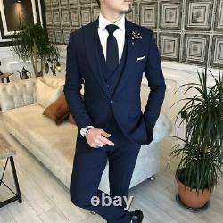 Navy Blue Slim-Fit Suit 3-Piece