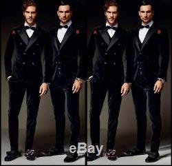 New 3 Pics Black Velvet Men's Tuxedo Suits Jacket Custom 40 42 44 46 48 Slim Fit