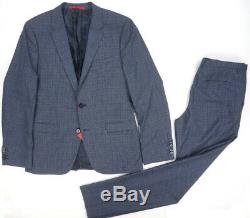 New $895 Hugo Boss Dark Blue Mini Check Wool Slim Fit Astian/hets Suit Sz 40r
