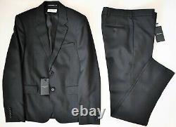 New Auth SAINT LAURENT Black GABARDINE VIRGIN WOOL SLIM FIT Suit EU-48 W-32
