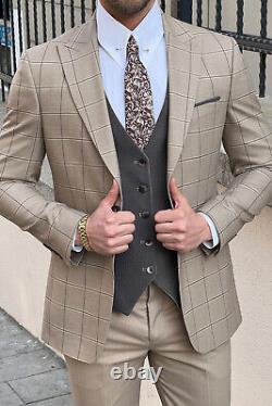 New Formal Plaid Suits Slim Fit 2 Piece Single Breasted One Button Wedding Suits