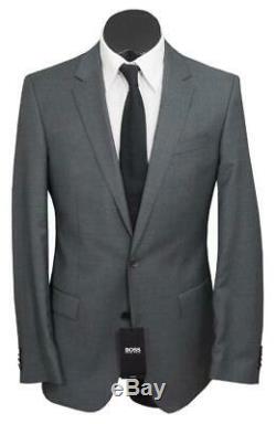 New Hugo Boss Huge3/Genius2 2 Btn 120`S Wool Slim Fit Suit Solid MedGray 38R