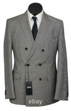 New Hugo Boss The Hives1/Sharp2 DB 100`S Wool Slim Fit Suit Gray Plaid 40R