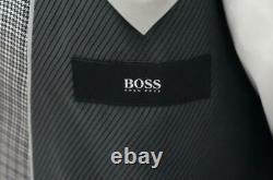 New Hugo Boss The Hives1/Sharp2 DB 100`S Wool Slim Fit Suit Gray Plaid 40R