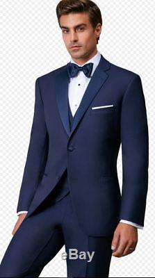 New Ike Behar Navy Sebastian Navy Blue Tropical Wool Tuxedo Slim Fit Suit Tux
