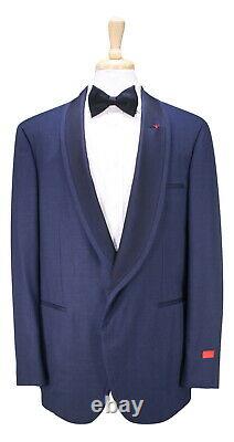 New! Isaia Dark Blue Berry Wool Shawl Lapel 1-Btn Slim Fit Tuxedo Suit 46L