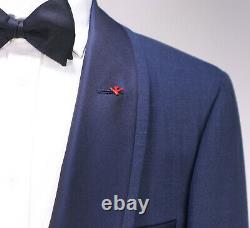 New! Isaia Dark Blue Berry Wool Shawl Lapel 1-Btn Slim Fit Tuxedo Suit 46L