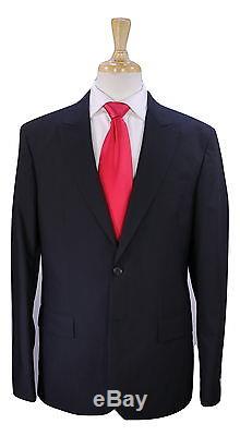 New! LOUIS VUITTON Solid Black Slim Fit 2-Btn Wool Peak Lapel Suit 42R