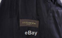 New! LOUIS VUITTON Solid Black Slim Fit 2-Btn Wool Peak Lapel Suit 42R