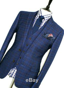New Mens Gieves & Hawkes London Savile Blue 3 Piece Slim Fit Suit 40r W34 X L31