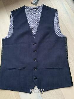 New Next Mens Navy Check Slim Fit Suit Jacket 38S and waistcoat 38R Trouser 34S