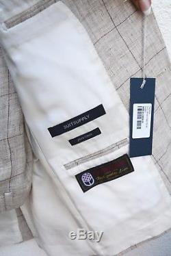 New SUITSUPPLY Suit Light check 100% Orrmezzano pure Linen Slim Fit 50