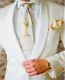New Tailored White Paisley Tuxedos Wedding Suits Slim Fit Bespoke Blazer Groom