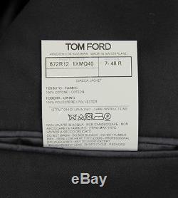 New Tom Ford Solid Black Suit Cotton Slim Fit Size 38 R (48 EU) NWT