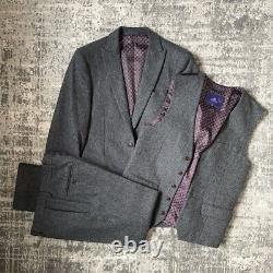 Next 3 Piece Slim Fit Wool Suit 30 36R Grey Dogstooth Dry Cleaned Full Suit