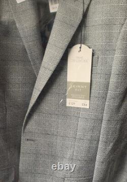 Next Grey Check Skinny Fit Suit, Jacket 38R, Waistcoat 38R, Trousers 34 In New