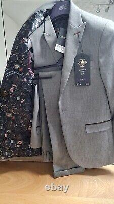 Next Mens Slim Fit Grey Textured Suit 40R W32 L BNWT Tailored, 3 Piece Suit