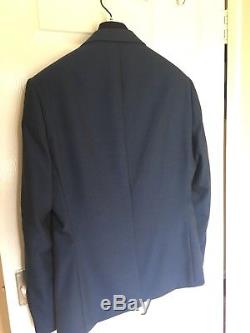 Next Mens Three Piece Suit Slim Fit Blue Wool Blend Jacket 40s Trousers 34r