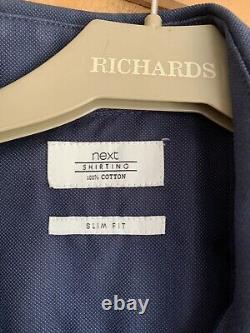 Next Slim Fit Navy 3 piece Suit 32R, tie & shirt collar 15, worn once