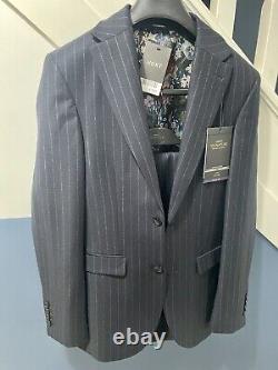 Next Taylored Fitted Suit 34R / Trousers 30R Navy Blue Pin Striped BNWT Prom