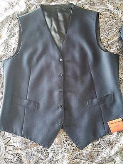 Nwt Isaia Napoli 2 Button Solid Heather Navy Flannel 3pc Suit Fits Slim 40