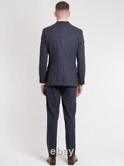 OneSix5ive Luxury Slim Fit Navy & Brown Check Three Piece Suit 42R