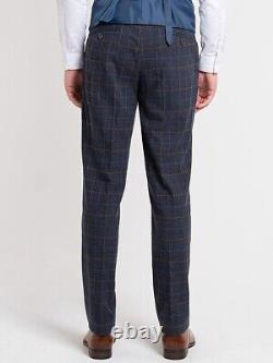 OneSix5ive Luxury Slim Fit Navy & Brown Check Three Piece Suit 42R