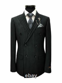 PAMONI Black Pinstripe Double Breasted Slim Fit Suit